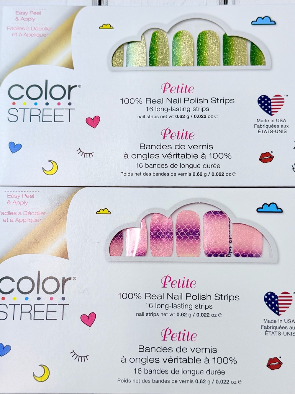 Color Street Petite Nail Polish Strips Bundle of 2 Mermaid Glitter Pink & Green
